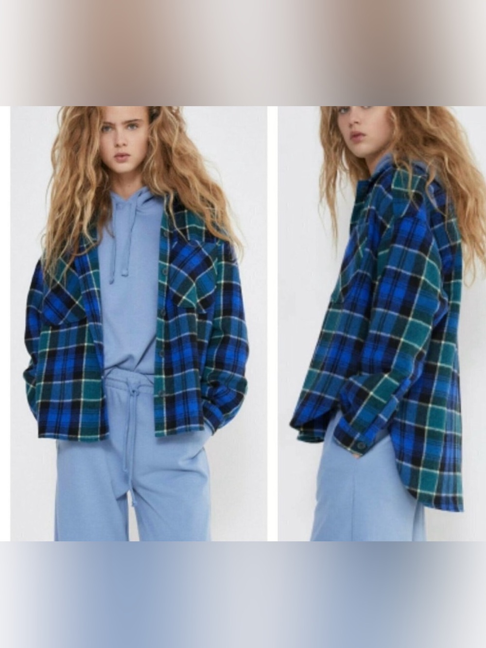 Zara Women's Oversized Plaid Overshirt Top Wool Blend Made in Spain Size Small